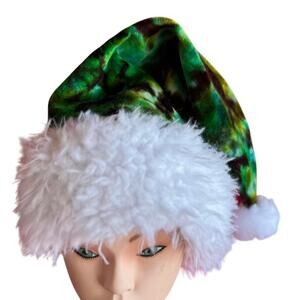 Green Santa Hat Handcrafted Tie Dye Christmas Hippie Gift Fun Unique Brand New